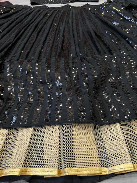 Black Georgette Semi Stitched Lehenga For Women