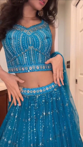 Blue Color Georgette Sequence Lehenga Choli