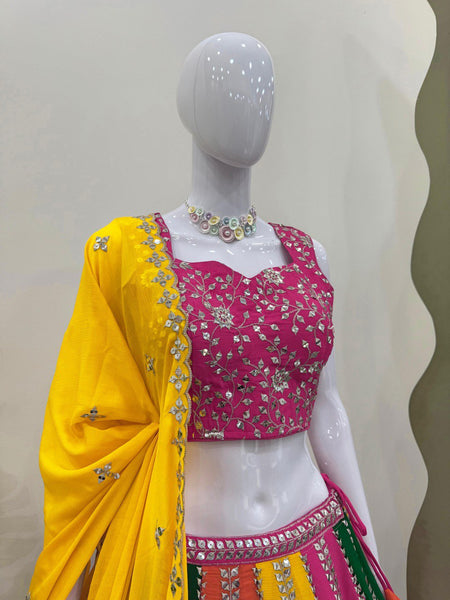 Multi Color Chinon SIlk Sequence WOrk Lehenga Choli