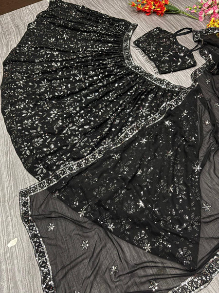 Black Color Sequence Georgette Lehenga Choli