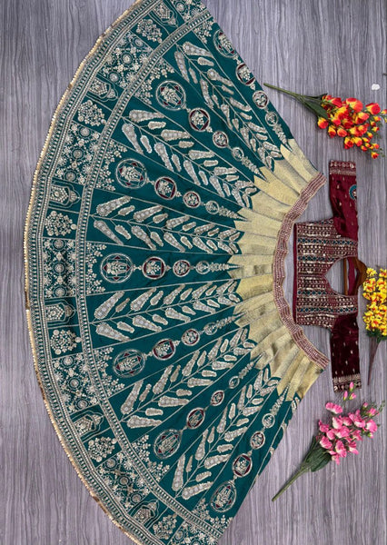 Rama Color Satin Silk Zari Lehenga Choli