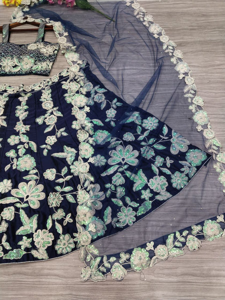 Blue Color Embroidered Sequence Silk Georgette Lehenga Choli