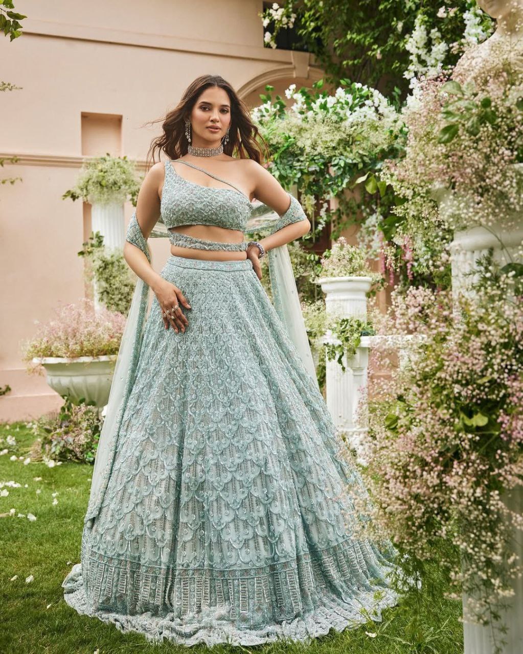 Sea Green Net Sequence Lehenga Choli