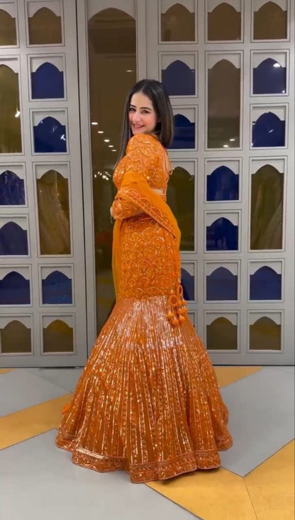 Orange Color Sequence Georgette Lehenga Choli
