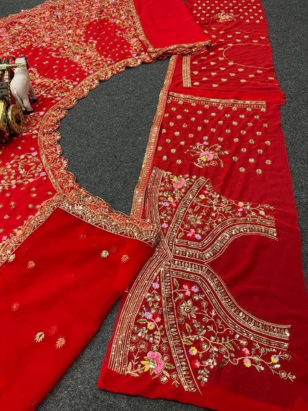 Latest Red Color Georgette Sequence Work Lehenga Choli
