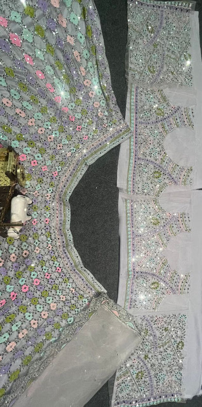 Lavender Net Real Mirror Work Lehenga Choli