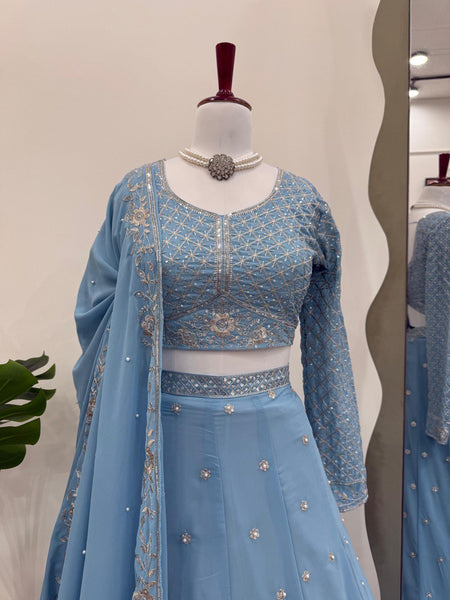 Sky Blue color Georgette Sequnce Lehenga Choli