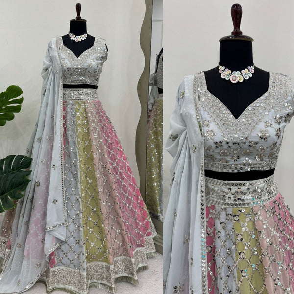 Multi Color Sequence Georgette Lehenga Choli