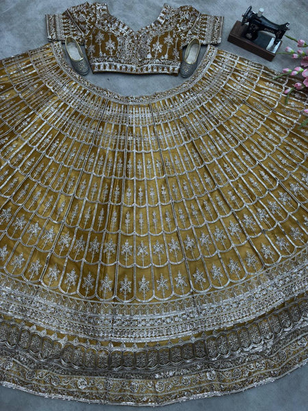 Mustard color Embroidery With Sequence Work Net Lehenga Choli