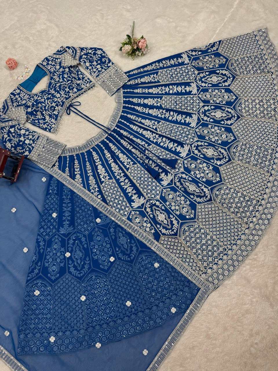 Blue Georgette Embroidery Lehenga