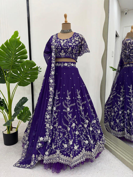Latest Violet Color Georgette Sequence Lehenga Choli