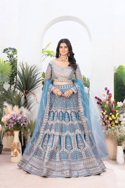 Sky Blue Color Net Sequence Work Lehenga Choli
