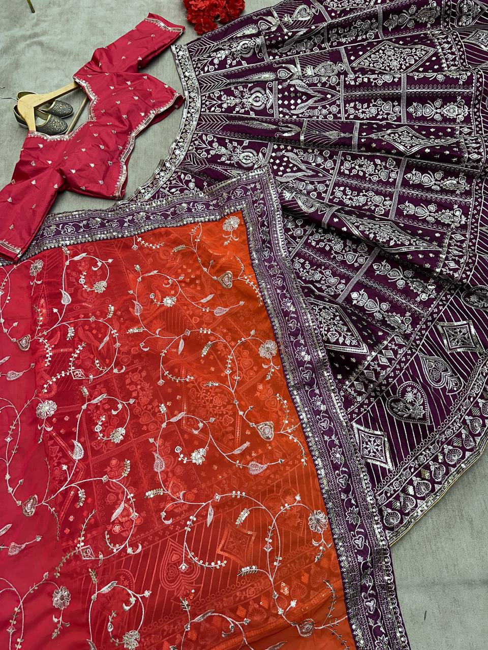 Wine Color Jalpari Silk Embroidered Lehenga Choli