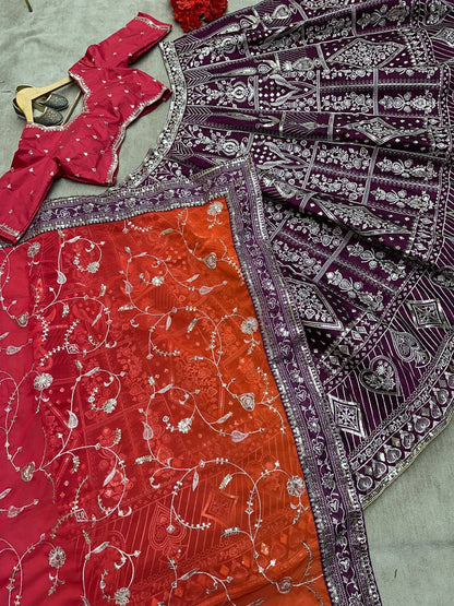 Wine Color Jalpari Silk Embroidered Lehenga Choli