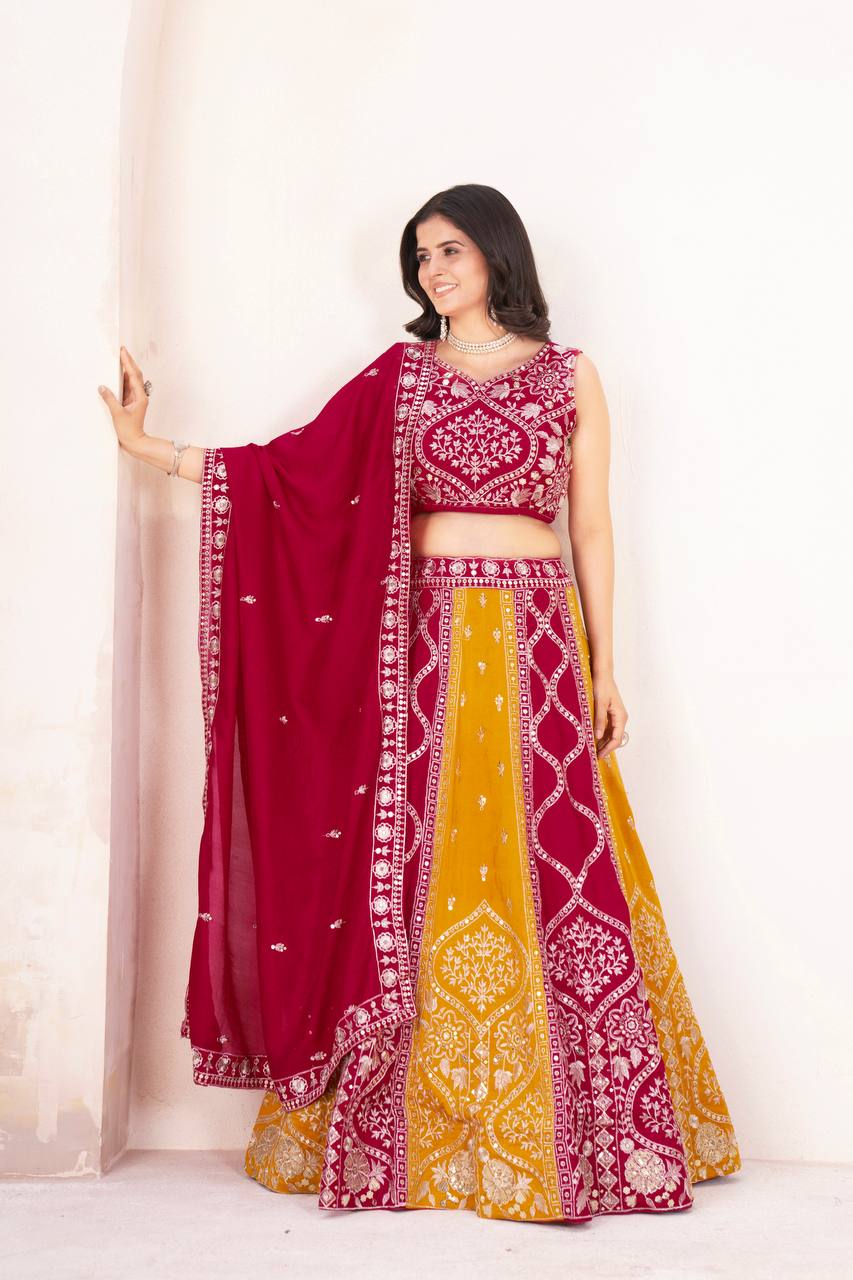 Latest Red Color Sequence Vichitra Silk Lehenga Choli