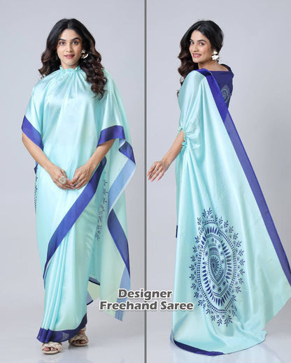 Ready to wear FreeHand Satin Silk Digital Printed Saree