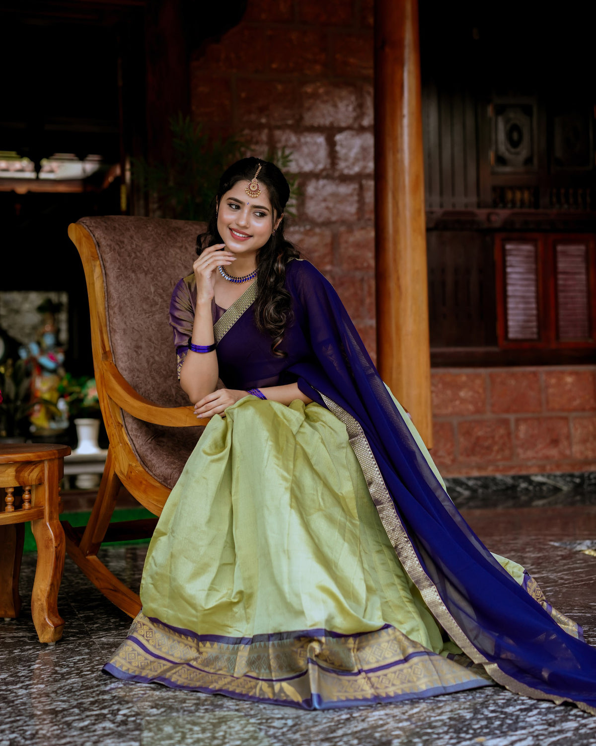 Green Color Kanchipuram Zari Weaving Lehenga Choli