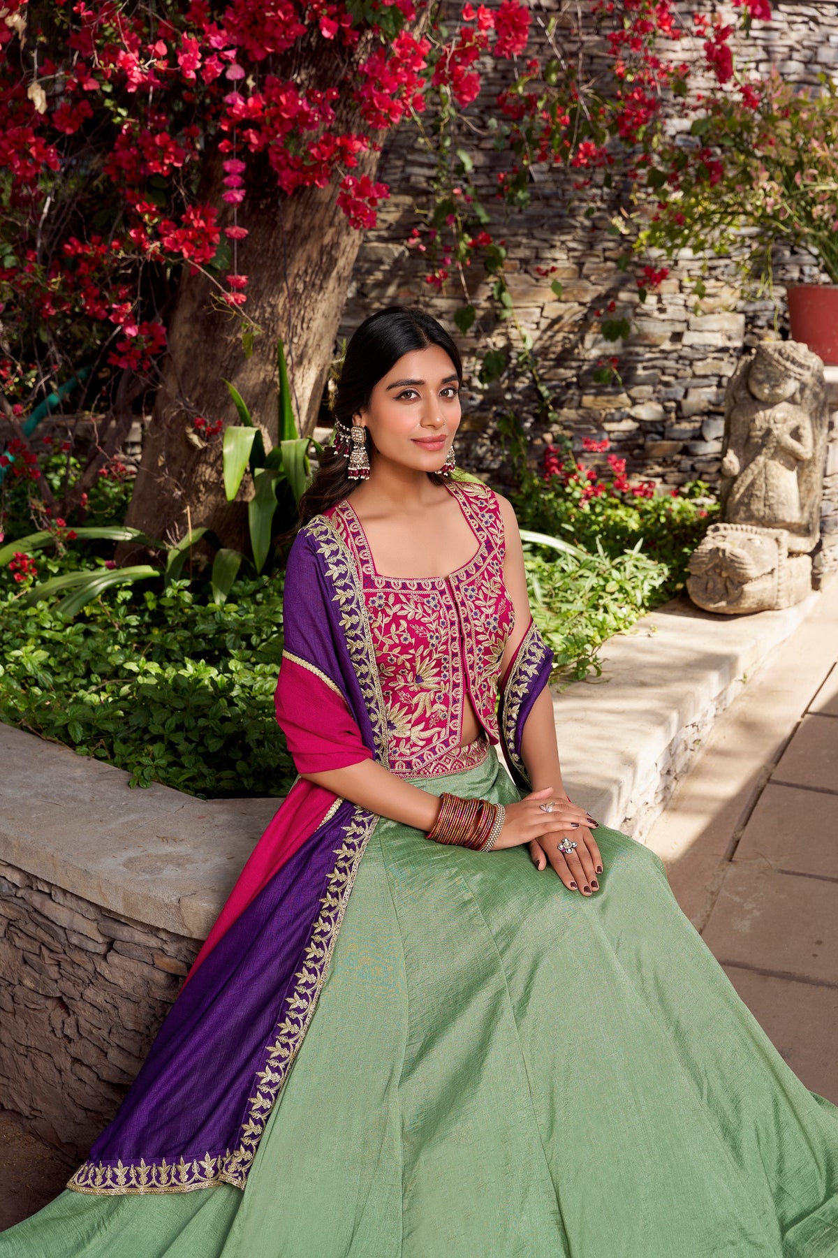 Vichitra Silk Sequence Work Green Color Lehenga Choli