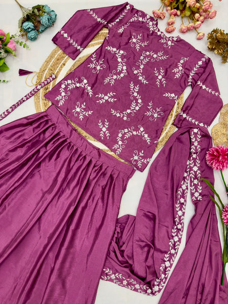Rani Color Chinon Silk Sequence Work Lehenga Saree