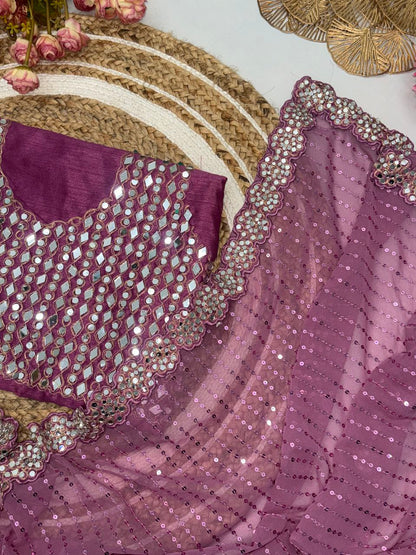 Latest Georgette Real Mirror Sequence Work Saree Blouse