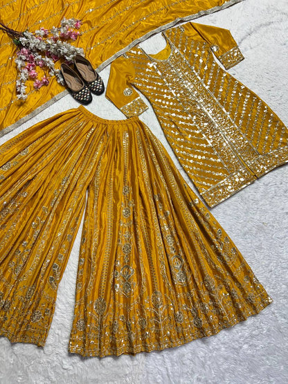 Mustard Color Georgette Embroidered Work Salwar Suit