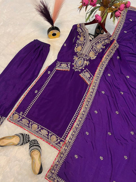 Purple Color Chinon Silk Sequence Work Sharara Suit