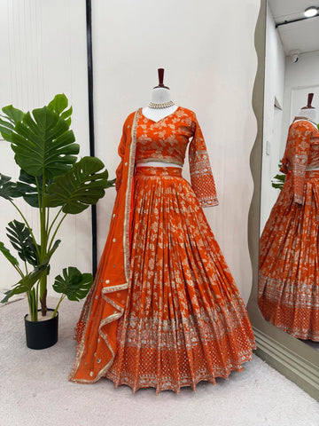 Latest Jacquard Sequence Work Lehenga Choli