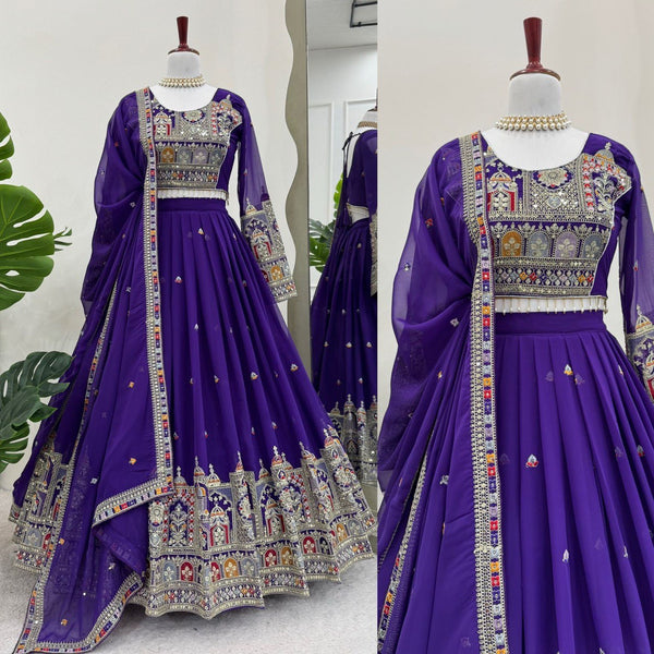 Wedding Wear Violet Georgette Sequence Work Lehenga Choli