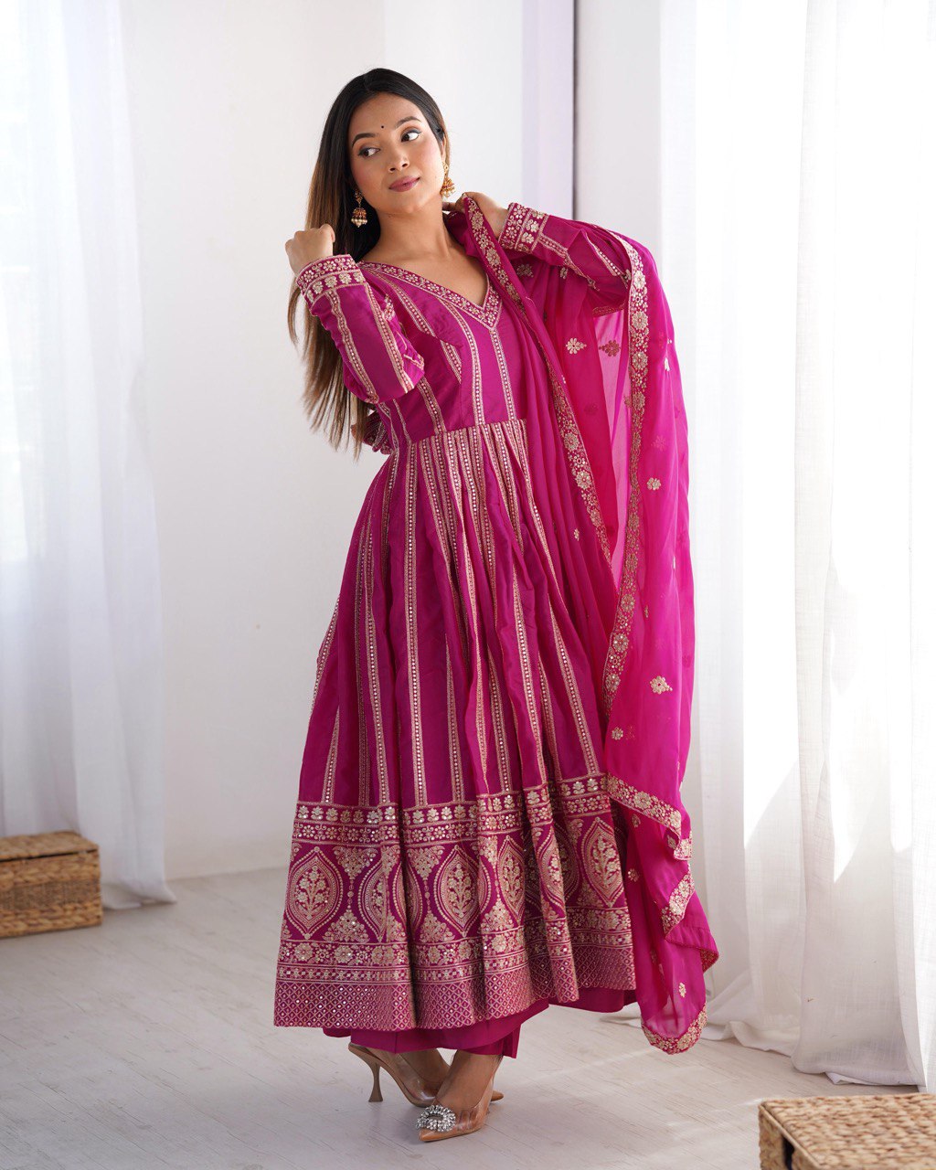 Designer Georgette Sequence Gown Set