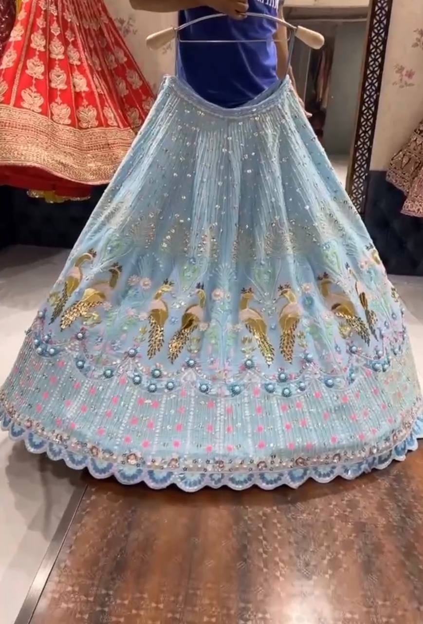 Wedding Wear Georgette Sequence Chine Work Lehenga Choli