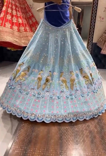 Wedding Wear Georgette Sequence Chine Work Lehenga Choli