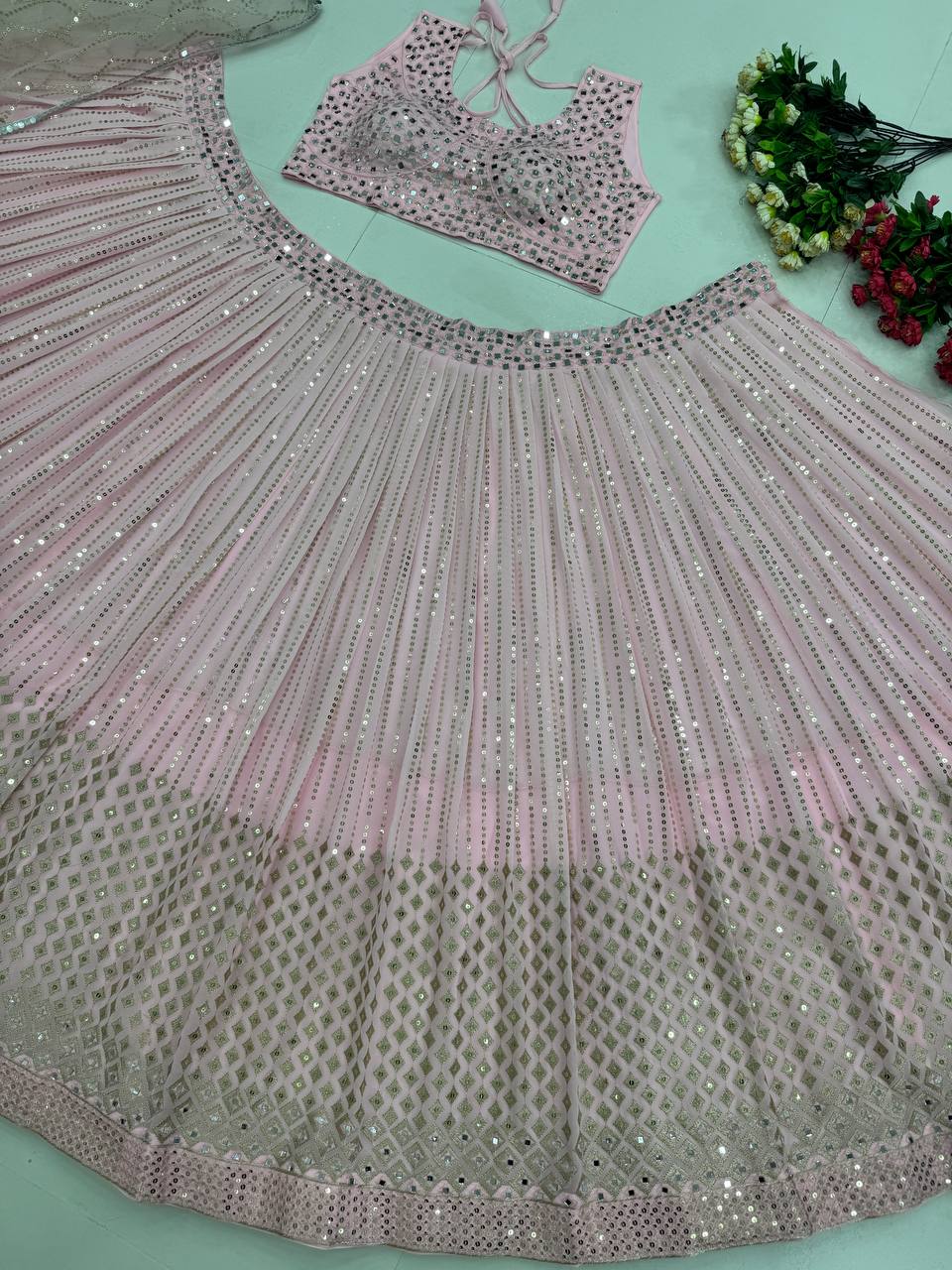 Latest Georgette Sequence Real Mirror Work Lehenga Choli