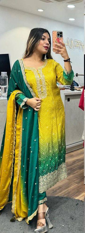 Designer Chinon Sequence Top Dupatta Pent Set