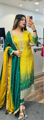 Designer Chinon Sequence Top Dupatta Pent Set