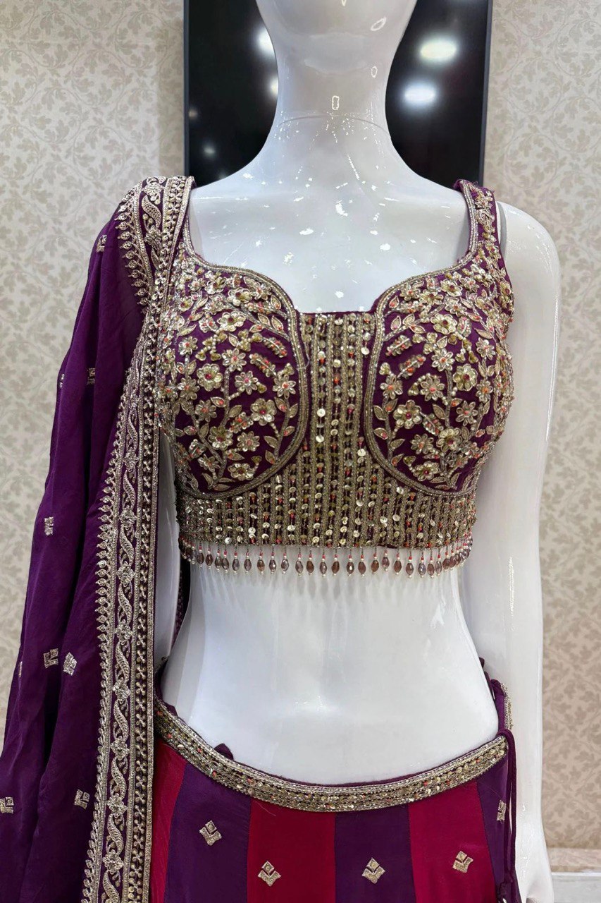 Wine Color Georgette Sequence Work Lehenga Choli