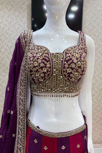 Wine Color Georgette Sequence Work Lehenga Choli
