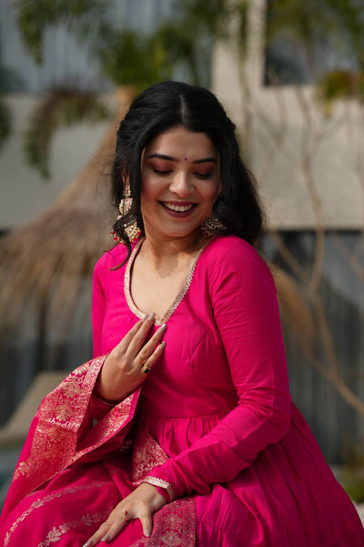 Trendy Roman Silk Chanderi Anarkali Suit