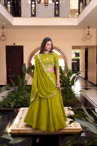 Wedding Wear Green Georgette Lehenga Choli