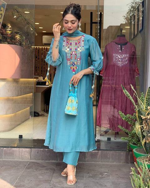 Chanderi Mirror Embroidered Salwar Suit
