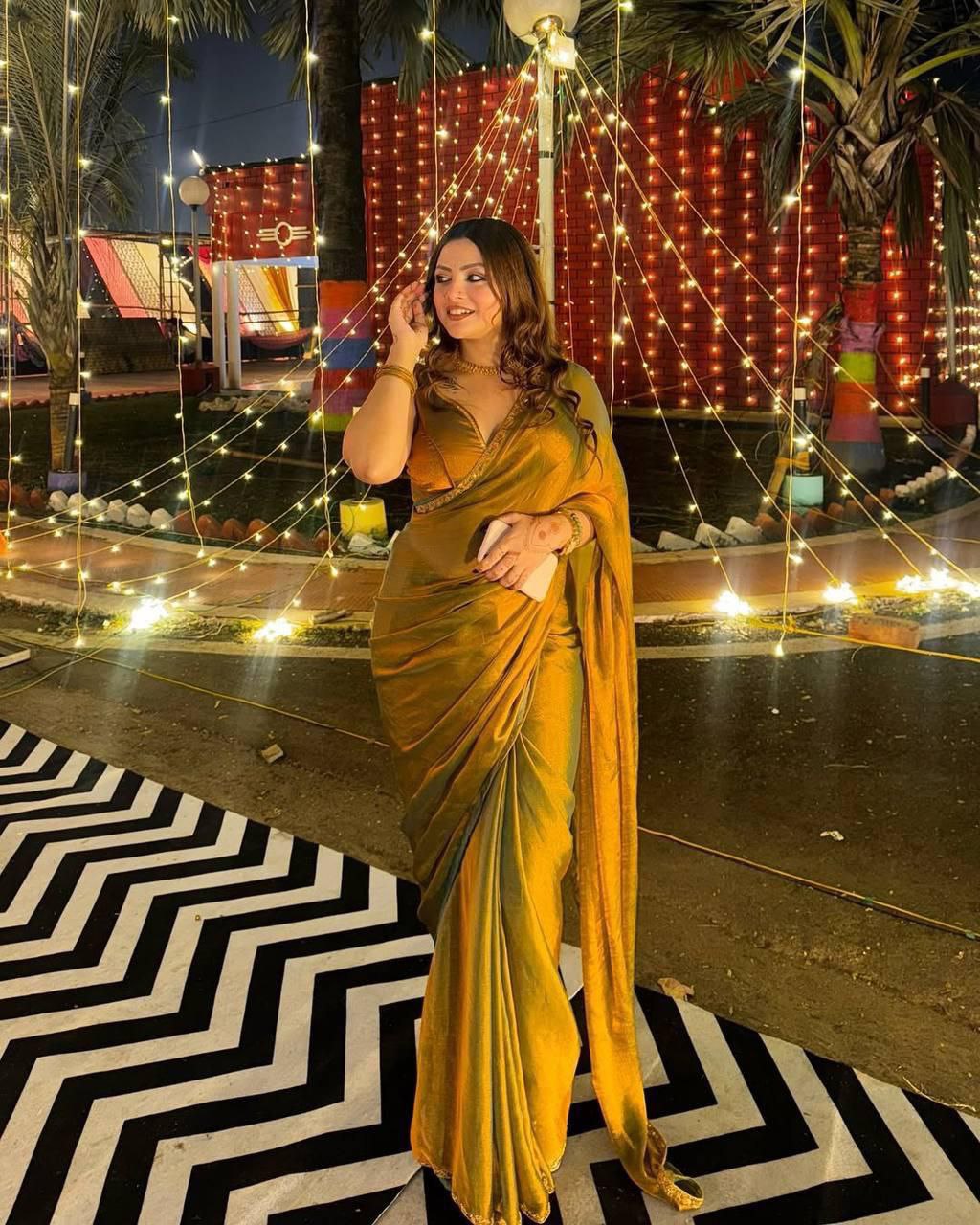 Latest Chiffon Shimmer Cut Dana Hand Work Saree Blouse