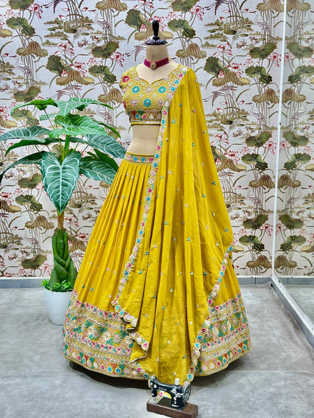 Wedding Wear Yellow Color Georgette Lehenga Choli