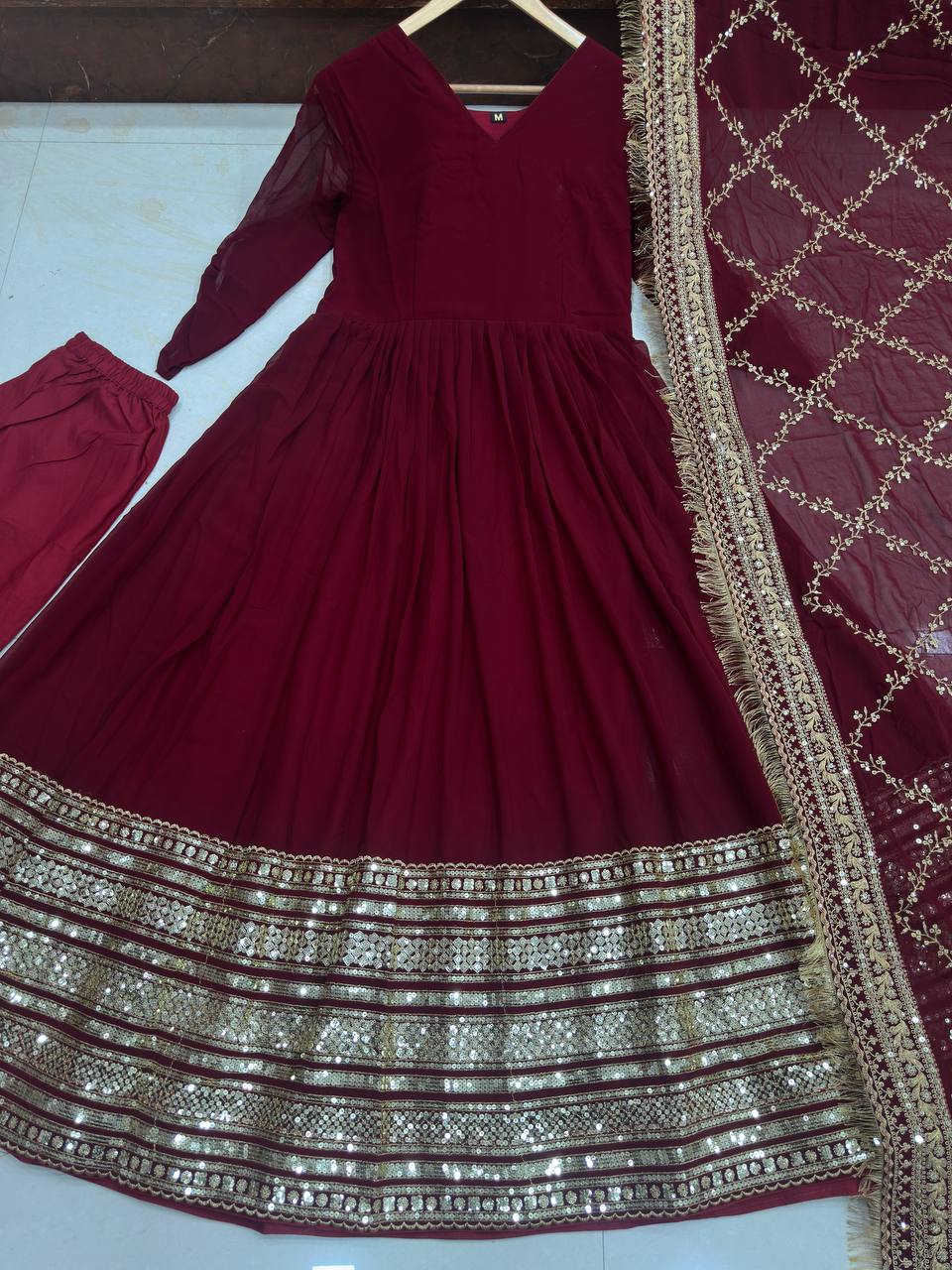 Red Color Georgette Sequence Anarkali Salwar Suit