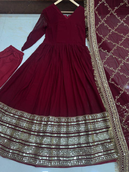 Red Color Georgette Sequence Anarkali Salwar Suit