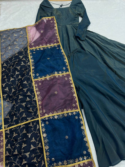 Latest Rama Green Color Simmer Silk Salwar Suit