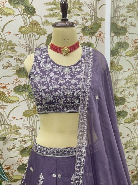 Wedding Wear Violet Color Georgette Sequence Lehenga Choli