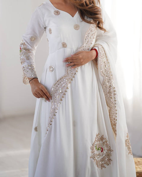 White Color Chinon Silk Sequence Work Salwar Suit