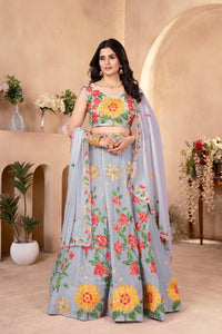 Latest Grey Color Georgette Embroidery Lehenga Choli