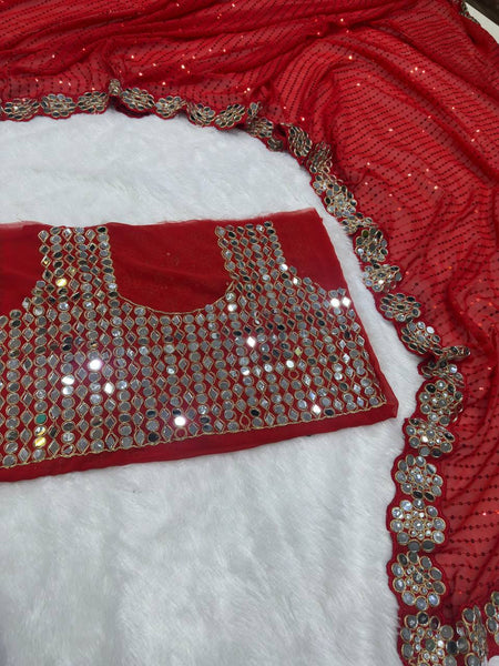 Party Wear Georgette Mirror Sequence Saree Blouse