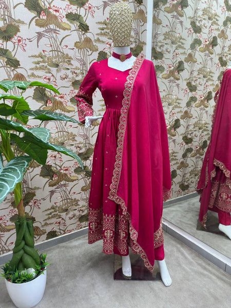 Pink Color Anarkali Vichitra Silk Sequence Suit