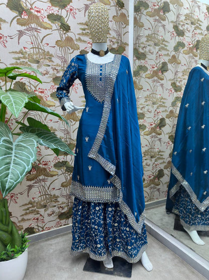 Latest Chinon Silk Sequence Sharara Salwar Suit